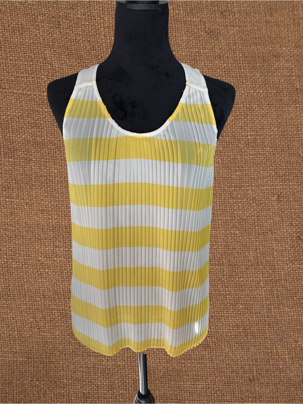 Maeve Yellow & White Striped Pleated Racerback Tank